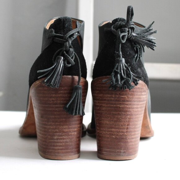 Madewell x Sézane Black Leather High Heel Tassel Boots Booties Size 8.5 - Picture 3 of 8